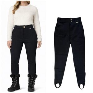 Vintage EDELWEISS Womens Ski Pants Size 8 Black Wool Blend Stirrup Alpine Snow